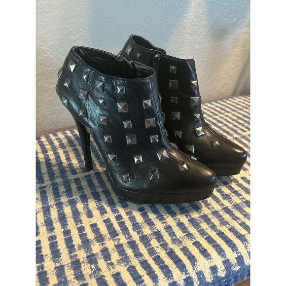 Colin Stuart Black Leather Studded Platform Heels - Picture 1 of 10